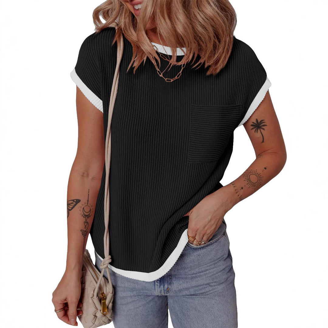 Damen modisches T-Shirt mit strukturiertem Material und Brusttasche EB