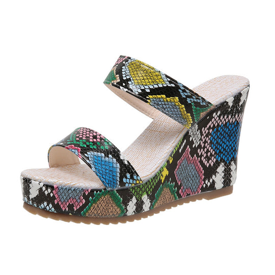 Damen Wedge-Sandalen mit modischem Schlangenleder-Design EB