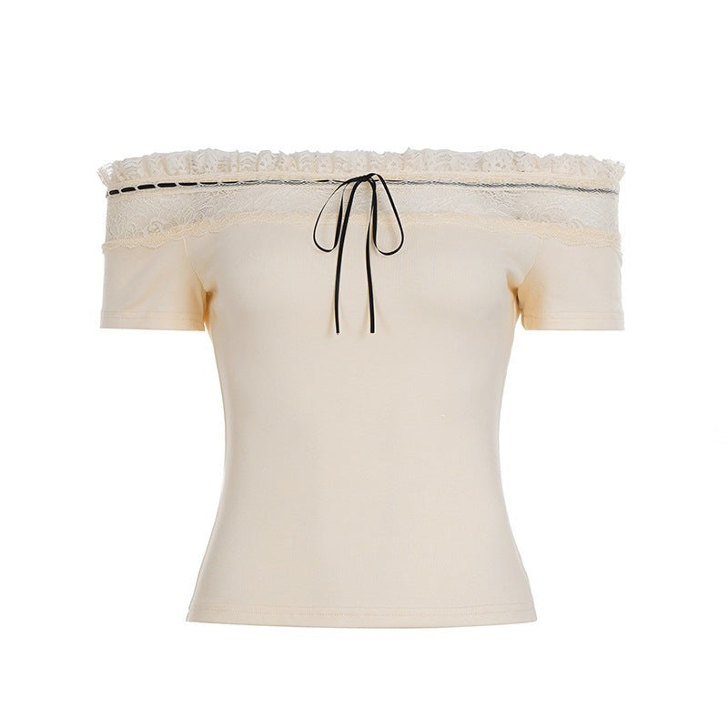 Damen Off-Shoulder Oberteil mit Spitzenverzierungen und taillierter Passform EB