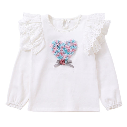 Mädchen Rundhals Sweatshirt mit Rüschendetails und Herzapplikation EB