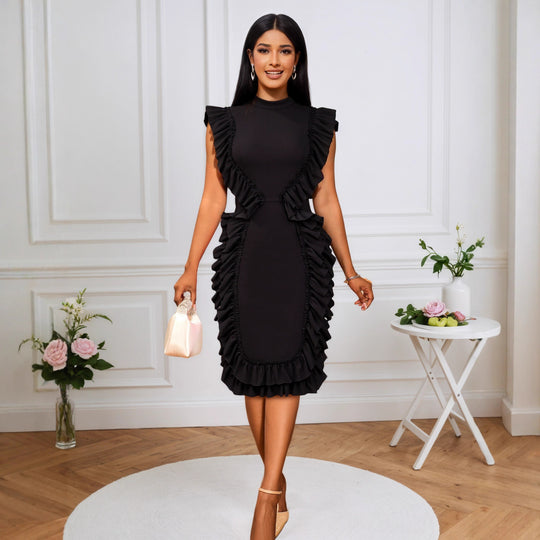 Damen figurbetontes Kleid mit Rüschendetails EB