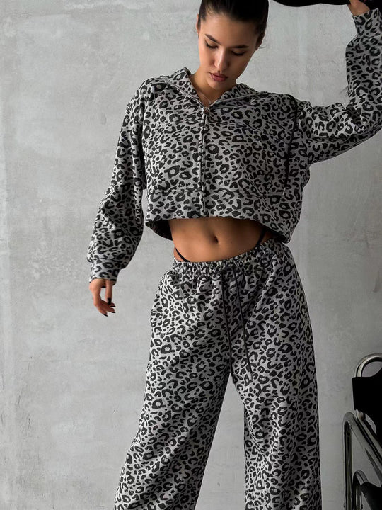Damen bedruckter Kapuzenpullover und weite Jogginghose Set EB