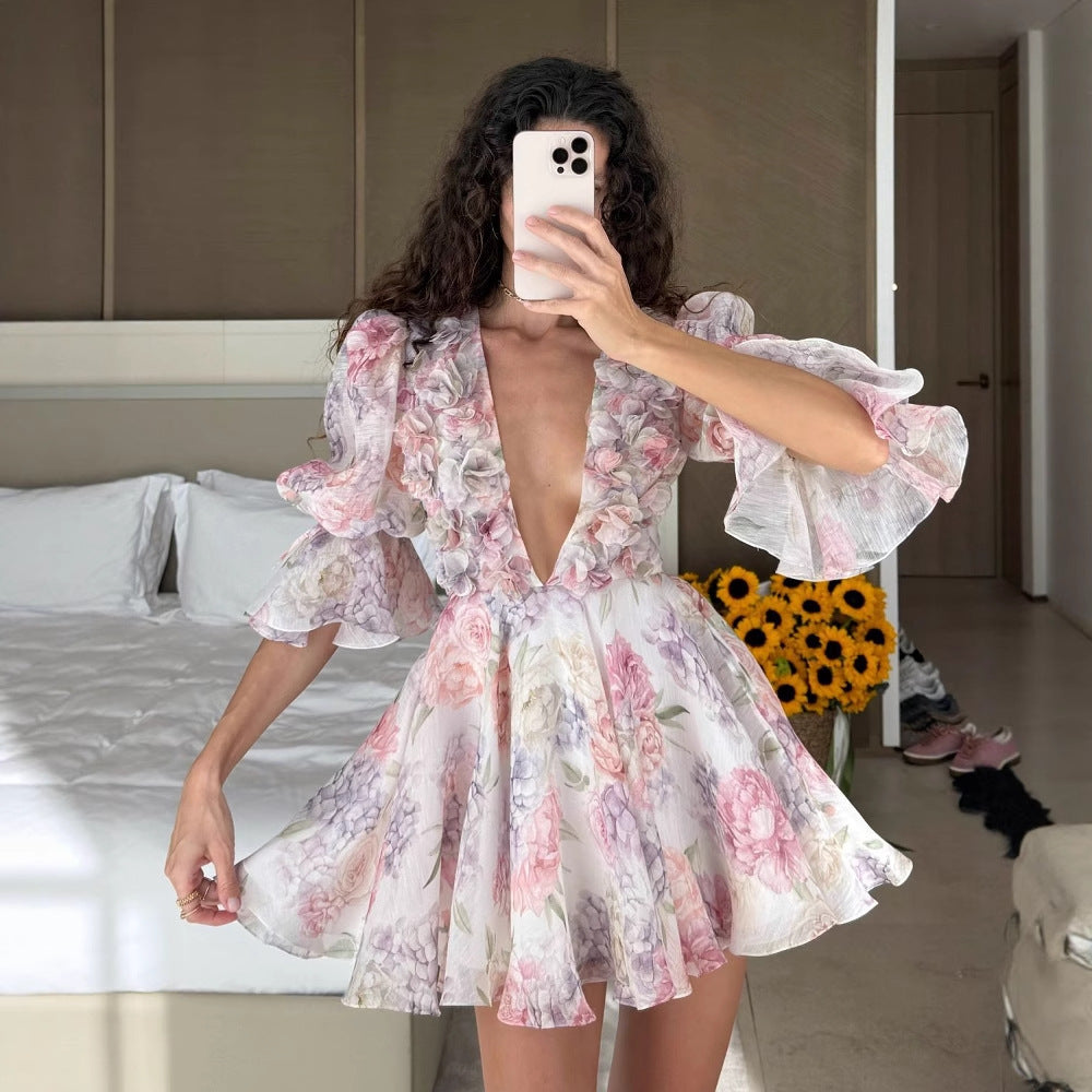 Damen verspieltes Sommerkleid mit floralem 3D-Applikationsdesign EB