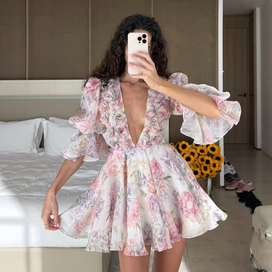 Damen verspieltes Sommerkleid mit floralem 3D-Applikationsdesign EB