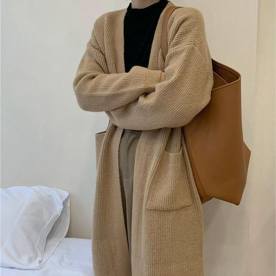 Damen Weicher Strickmantel mit großzügigen Taschen und weitem Schnitt EB