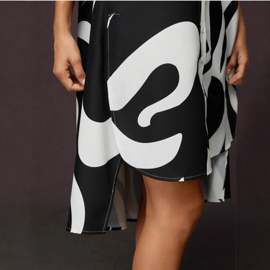 Damen Hemdblusenkleid mit modernem Grafikdruck und asymmetrischem Schnitt EB