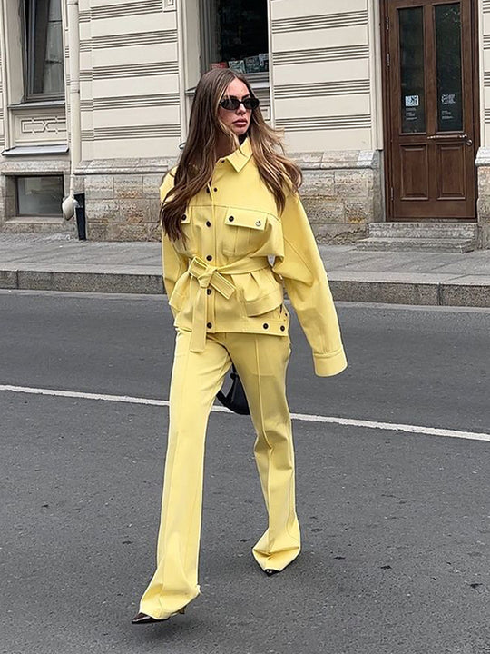 Damen modische Oversized Jacke und Pants Set EB