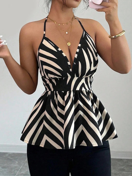 Damen Peplum-Top mit dekorativem V-Ausschnitt EB