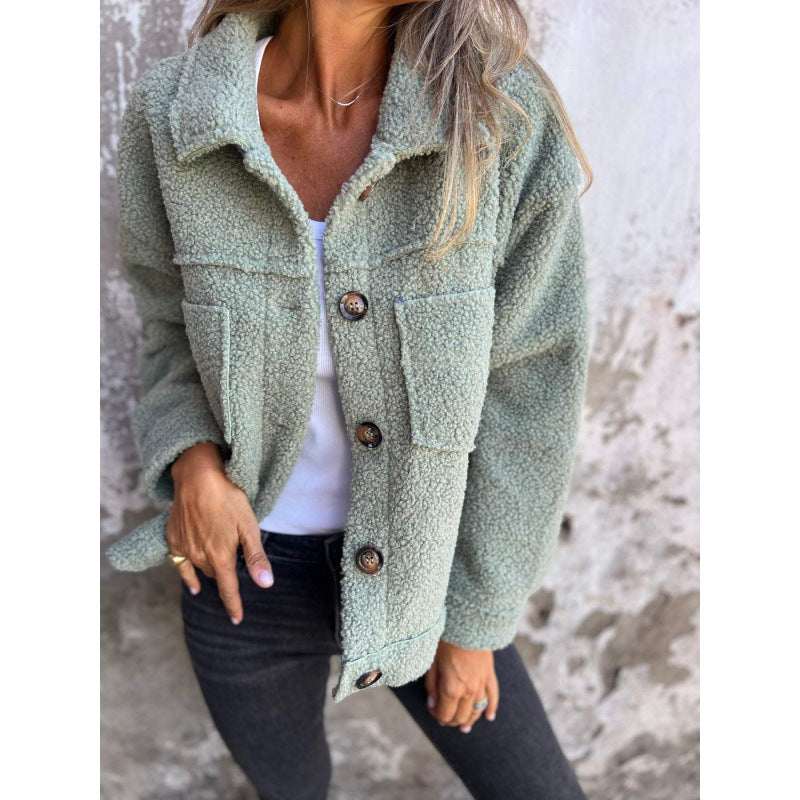 Damen Flauschige Teddyjacke mit praktischen Taschen EB