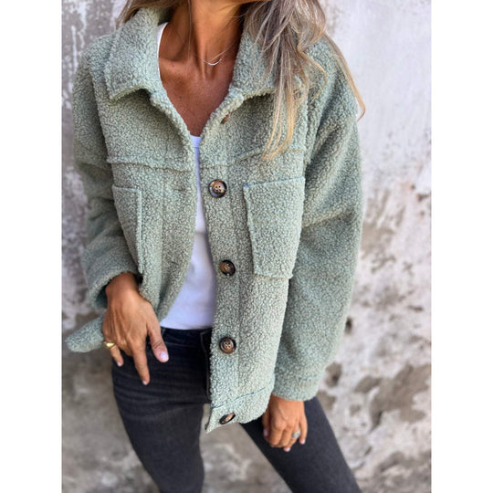 Damen Flauschige Teddyjacke mit praktischen Taschen EB