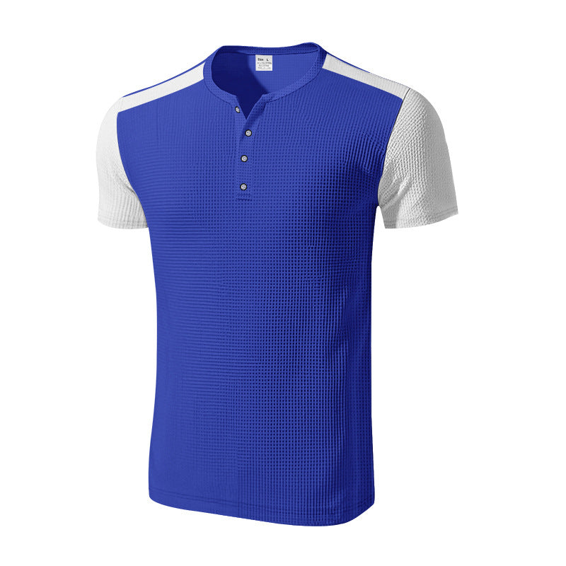 Herren Kurzarm-Henley-T-Shirt mit strukturierter Oberfläche und dezenter Knopfleiste EB