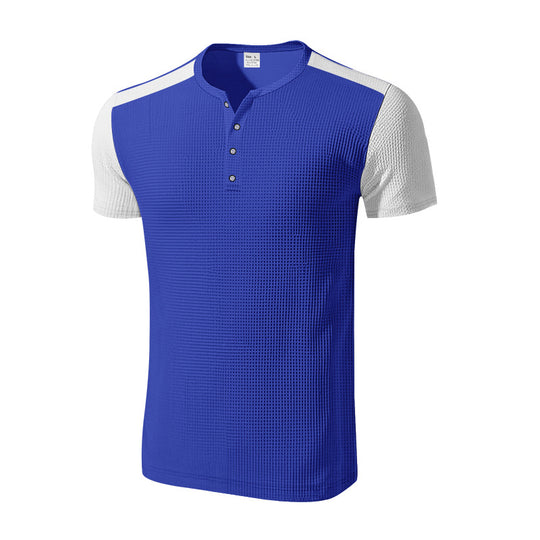 Herren Kurzarm-Henley-T-Shirt mit strukturierter Oberfläche und dezenter Knopfleiste EB