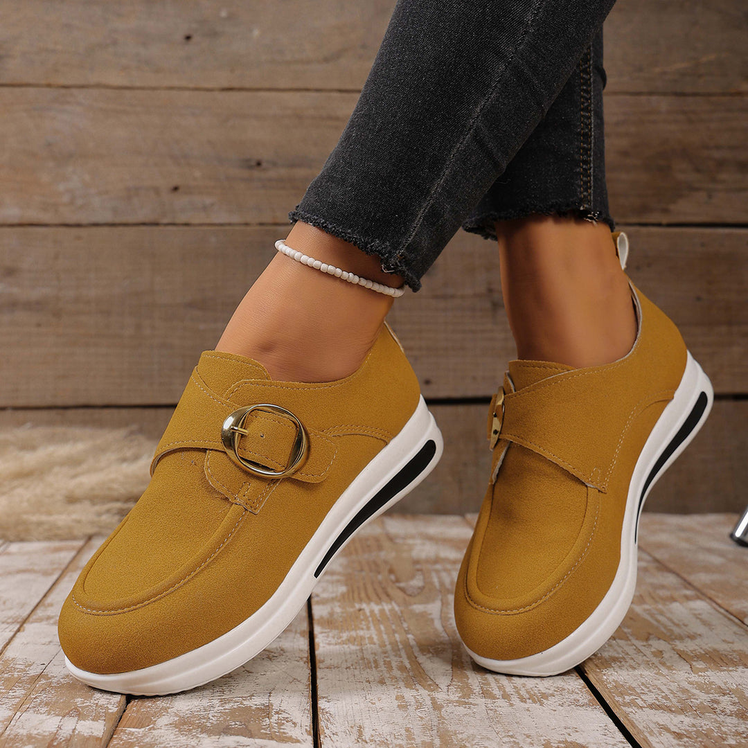 Damen Modische Slip-On Sneakers mit verstellbarem Schnallenverschluss EB