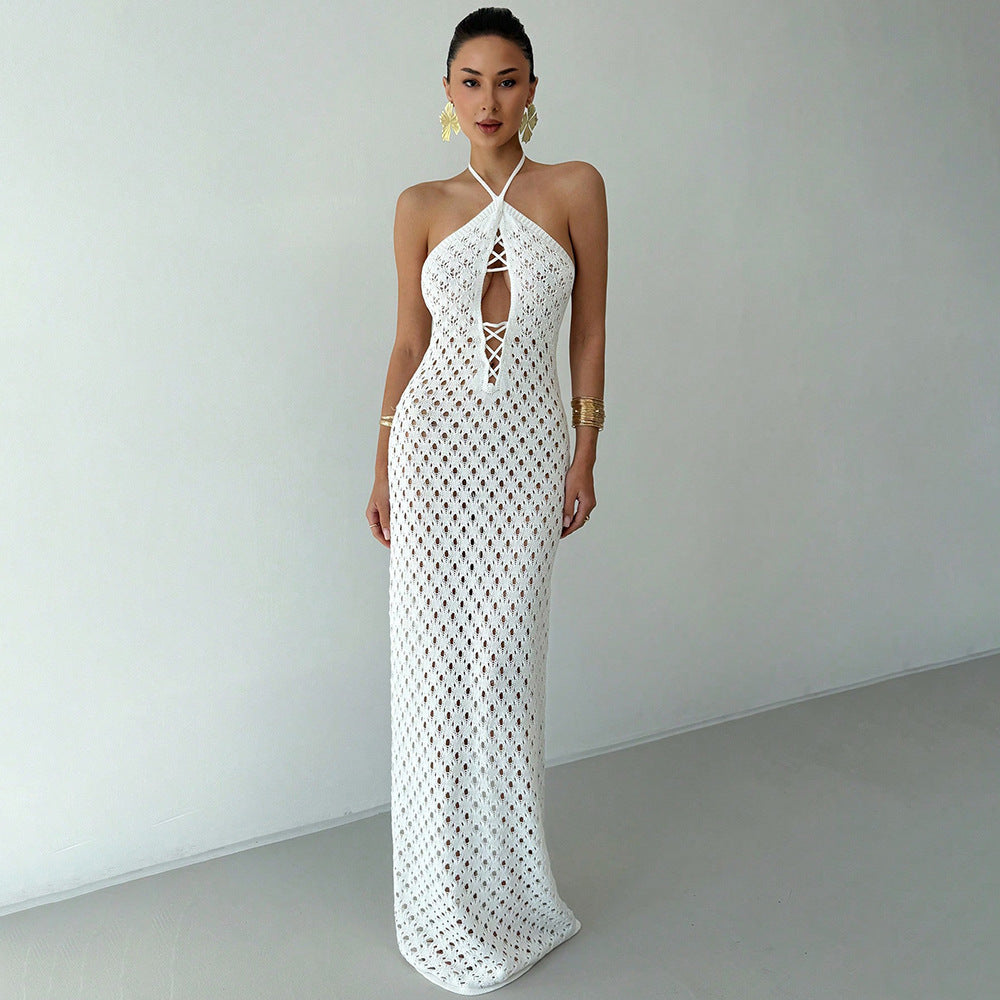 Damen Häkel-Maxikleid mit tiefer Ausschnitt EB