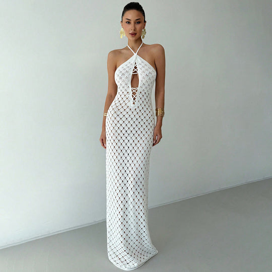 Damen Häkel-Maxikleid mit tiefer Ausschnitt EB