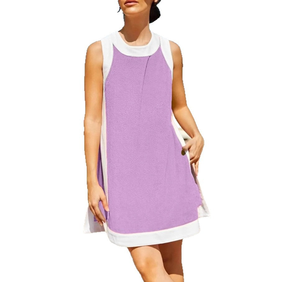 Damen lässiges Strandkleid mit kontrastierenden Abschlüssen und moderner Silhouette EB