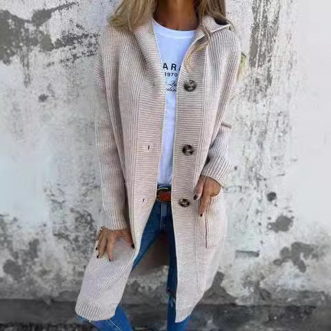 Damen kuschelige Strickjacke mit Kapuze und großen Taschen EB