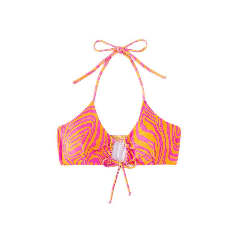 Damen Bandeau-Bikinioberteil mit verspieltem Zebra-Muster und Binde-Detail EB