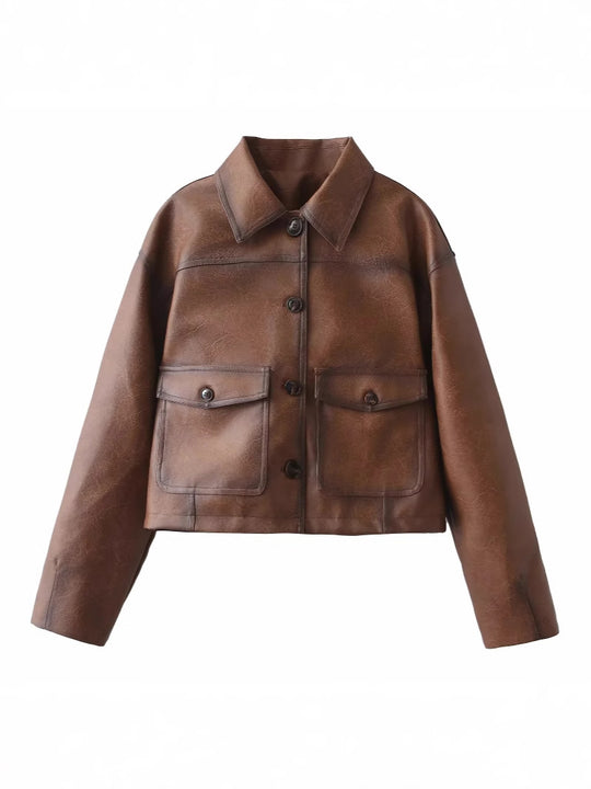 Damen cropped jacke mit praktischen Brusttaschen und Knopfdetails EB