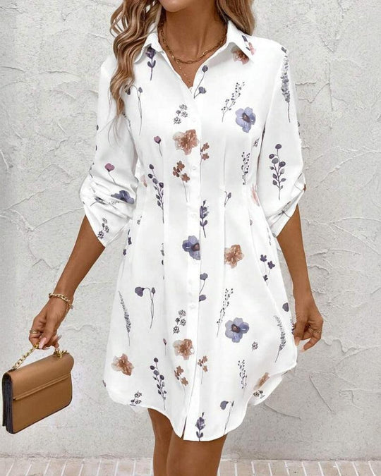 Damen Hemdblusenkleid mit floralen Akzenten und komfortablem Schnitt EB