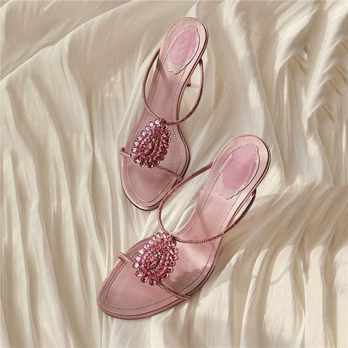 Damen elegante Slip-On Sandalen mit funkelnder Strassverzierung EB