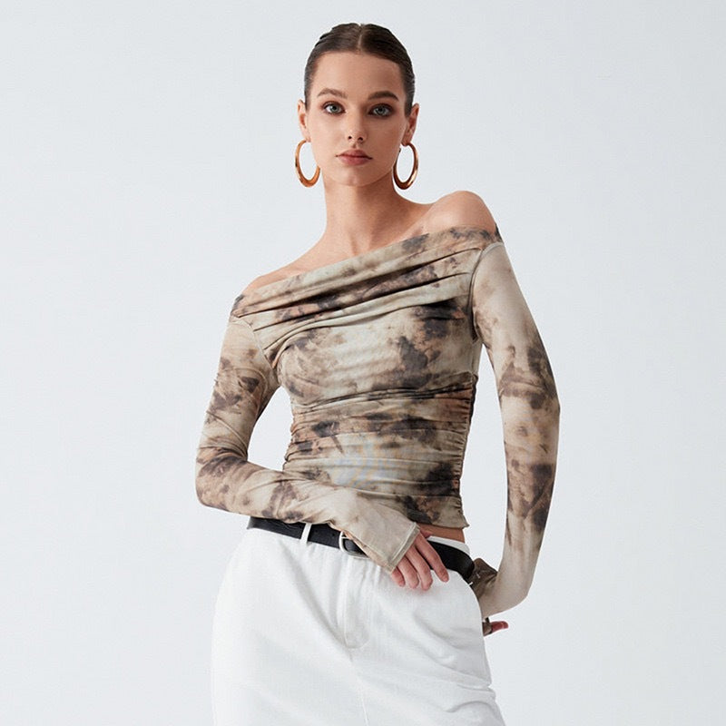 Damen Elegantes Off-Shoulder Oberteil mit drapiertem Design EB