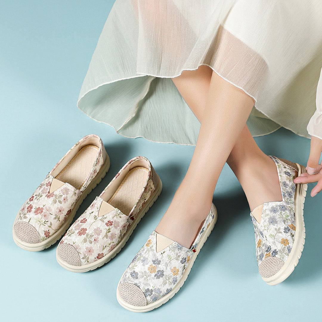Damen nan floraler Slip-On Freizeit-Slipper mit gestrickter Zehenkappe und stoßdämpfender Leichtsohle EB