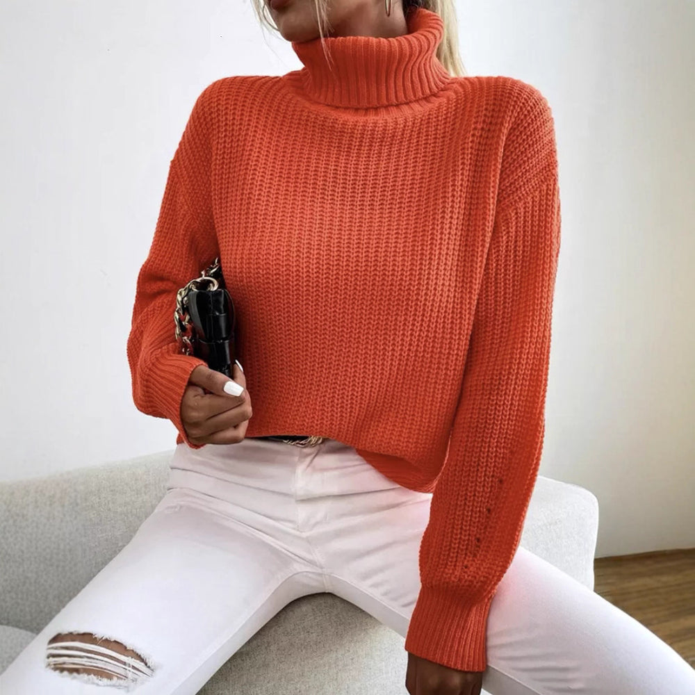 Damen Gemütlicher chunky Pullover mit Rollkragen und strukturiertem Strick EB