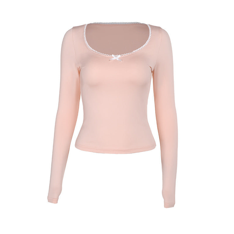 Damen Langarmshirt mit elegantem Rundhalsausschnitt und feinen Spitzenakzenten EB