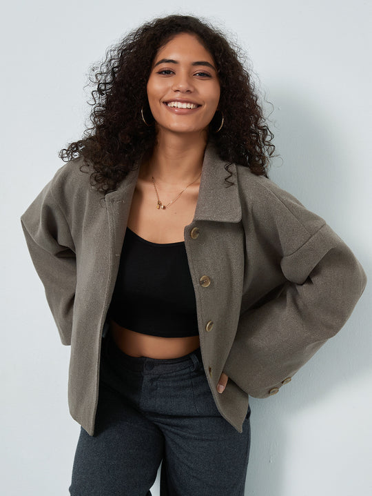 Damen lässige Oversize-Jacke mit doppelter Knopfleiste EB