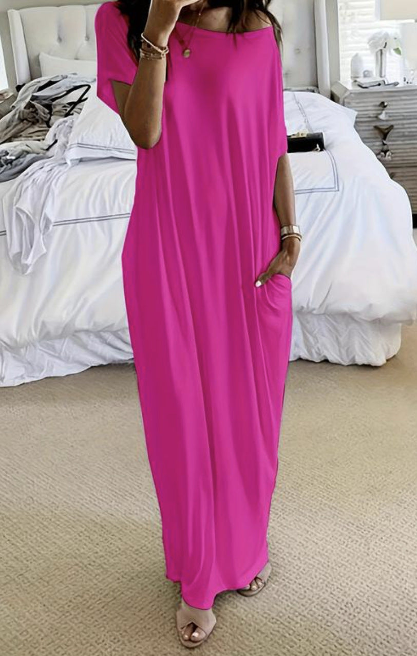 Damen lässiges Maxi-Überkleid mit weitem Schnitt und praktischen Taschen EB