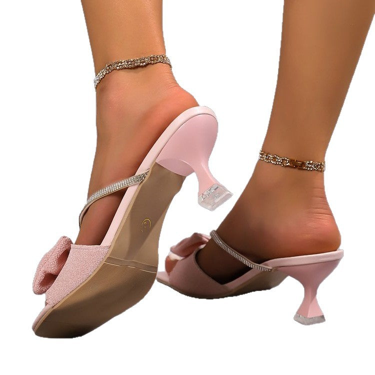 Damen elegante Slingback-Sandalen mit funkelndem Schleifen-Design EB