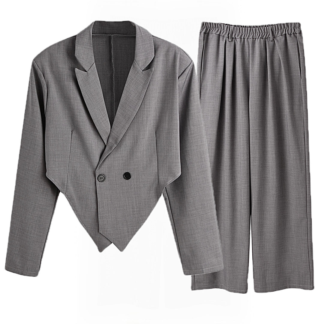 Damen nan Business-Set mit asymmetrischem Drapé-Blazer und Bundfaltenhose mit Gummibund EB