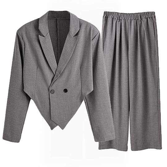 Damen nan Business-Set mit asymmetrischem Drapé-Blazer und Bundfaltenhose mit Gummibund EB
