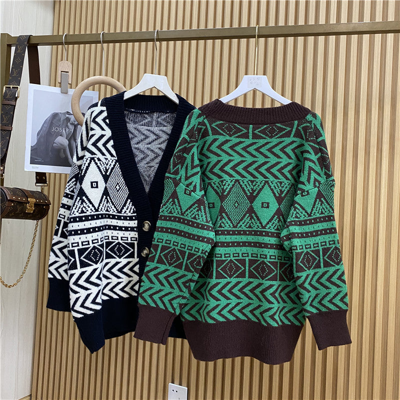 Damen Übergroße Strickjacke mit geometrischem Muster EB