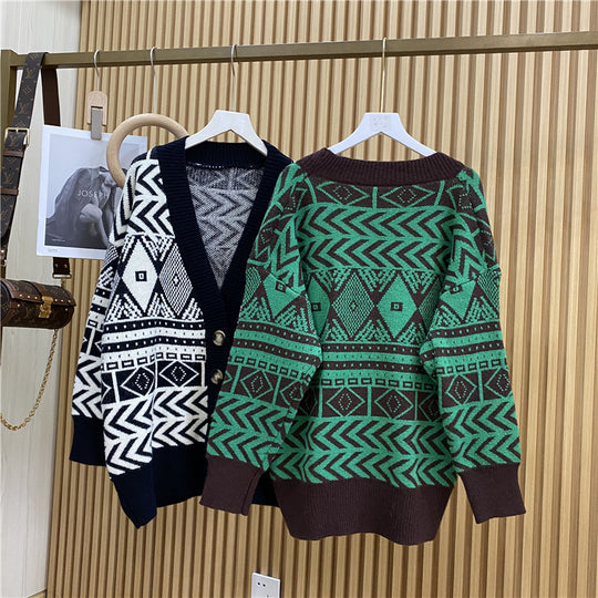 Damen Übergroße Strickjacke mit geometrischem Muster EB