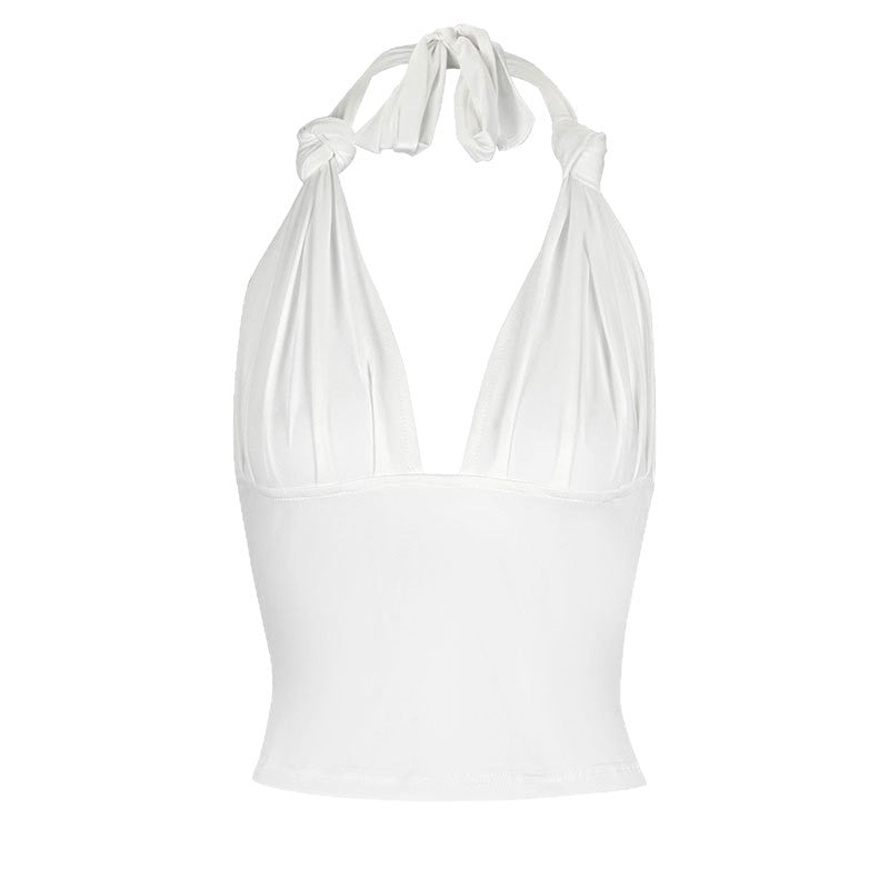 Damen Halter-Top mit verstellbaren Krawatten und tiefem V-Ausschnitt EB