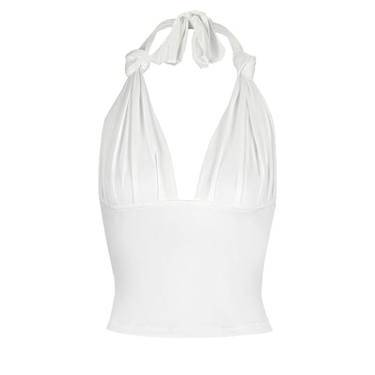 Damen Halter-Top mit verstellbaren Krawatten und tiefem V-Ausschnitt EB