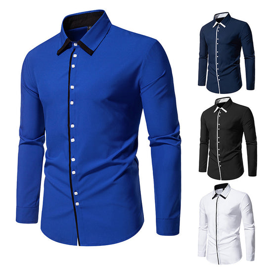 Herren elegantes Langarmhemd mit kontrastierendem Kragen und feinen Knopfdetails EB