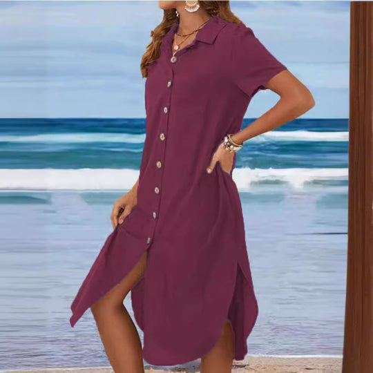Damen Hemdkleid mit Knopfleiste und Seitenschlitzen EB