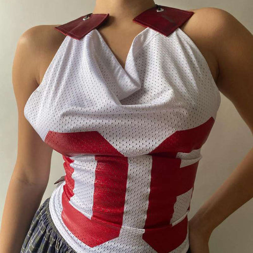 Damen Sportliches Netzoberteil mit asymmetrischem Design und dekorativen Schnürungen EB