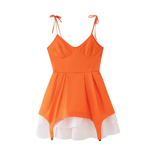 Damen Sommerkleid mit voluminösem Rüschensaum und verstellbaren Spaghetti-Trägern EB