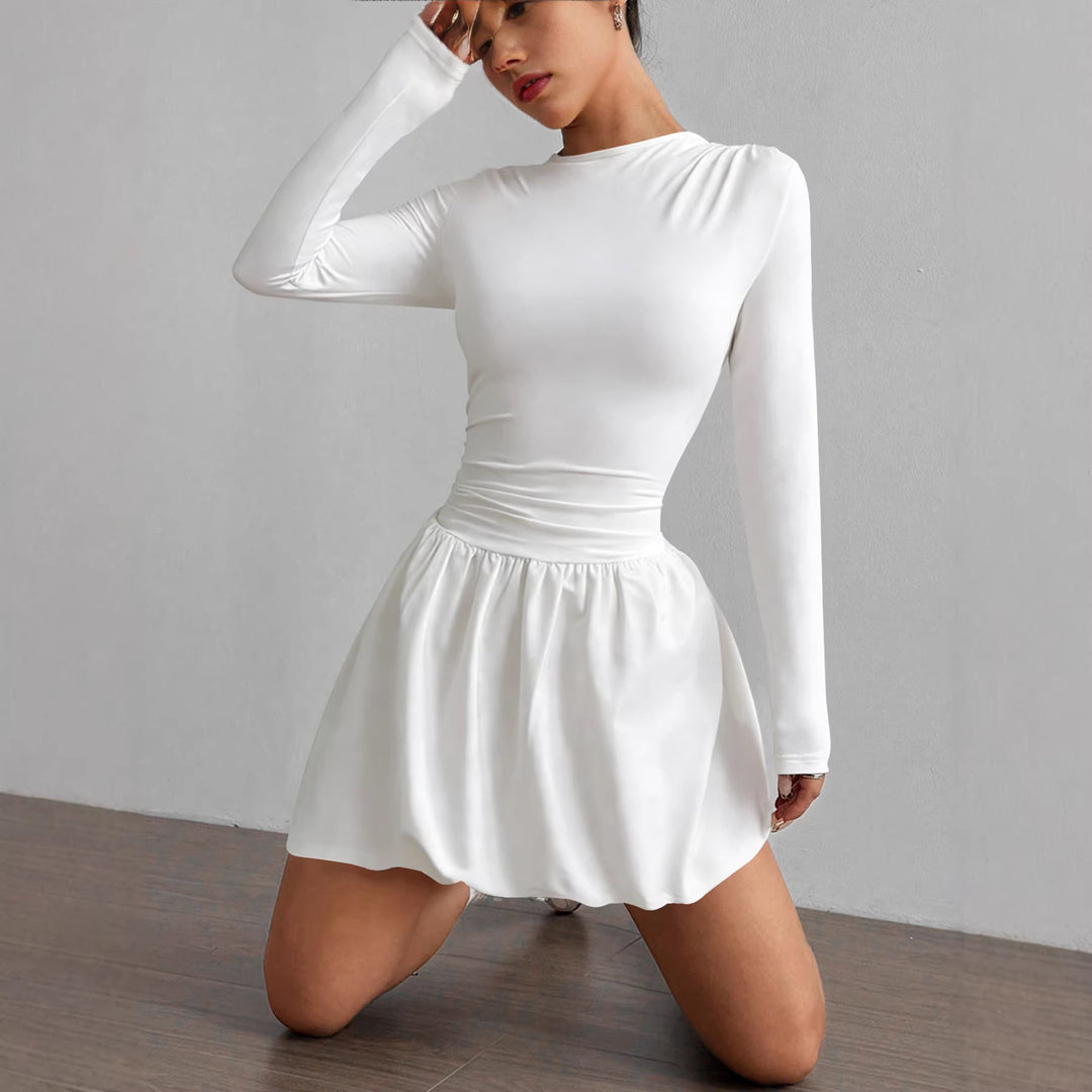 Damen Figurumspielendes Kleid mit langen Ärmeln und gerafftem Saum EB