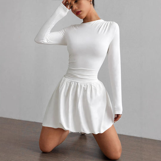 Damen Figurumspielendes Kleid mit langen Ärmeln und gerafftem Saum EB
