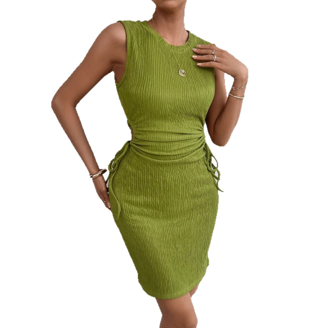 Damen körperbetontes Midi-Kleid mit seitlicher Raffung und elegantem Rippenstruktur EB