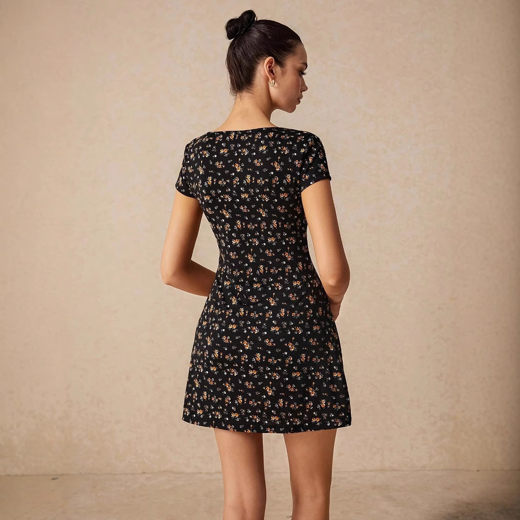 Damen Kurzarm Kleid mit blumigem Schnitt und Wickeldetails EB