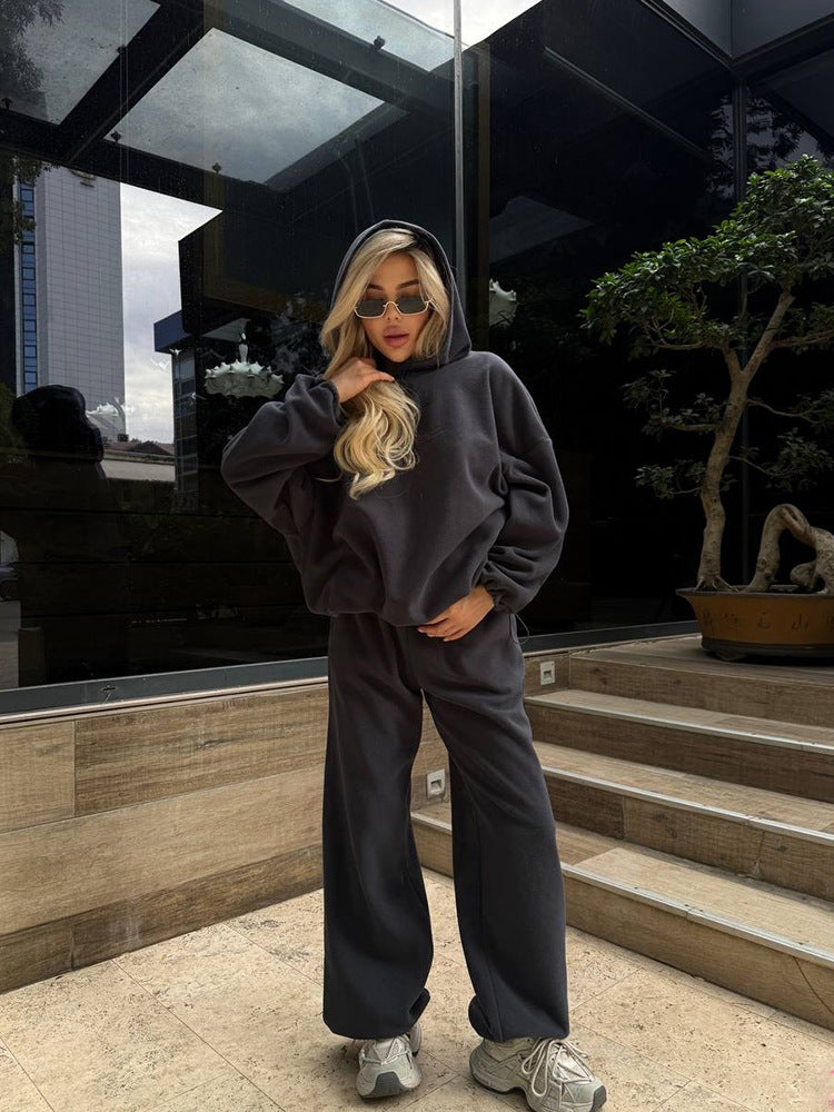 Damen Kuscheliges Oversize-Hoodie-Set mit weichgefütterter Kapuze und palazzoähnischer Loungehose EB