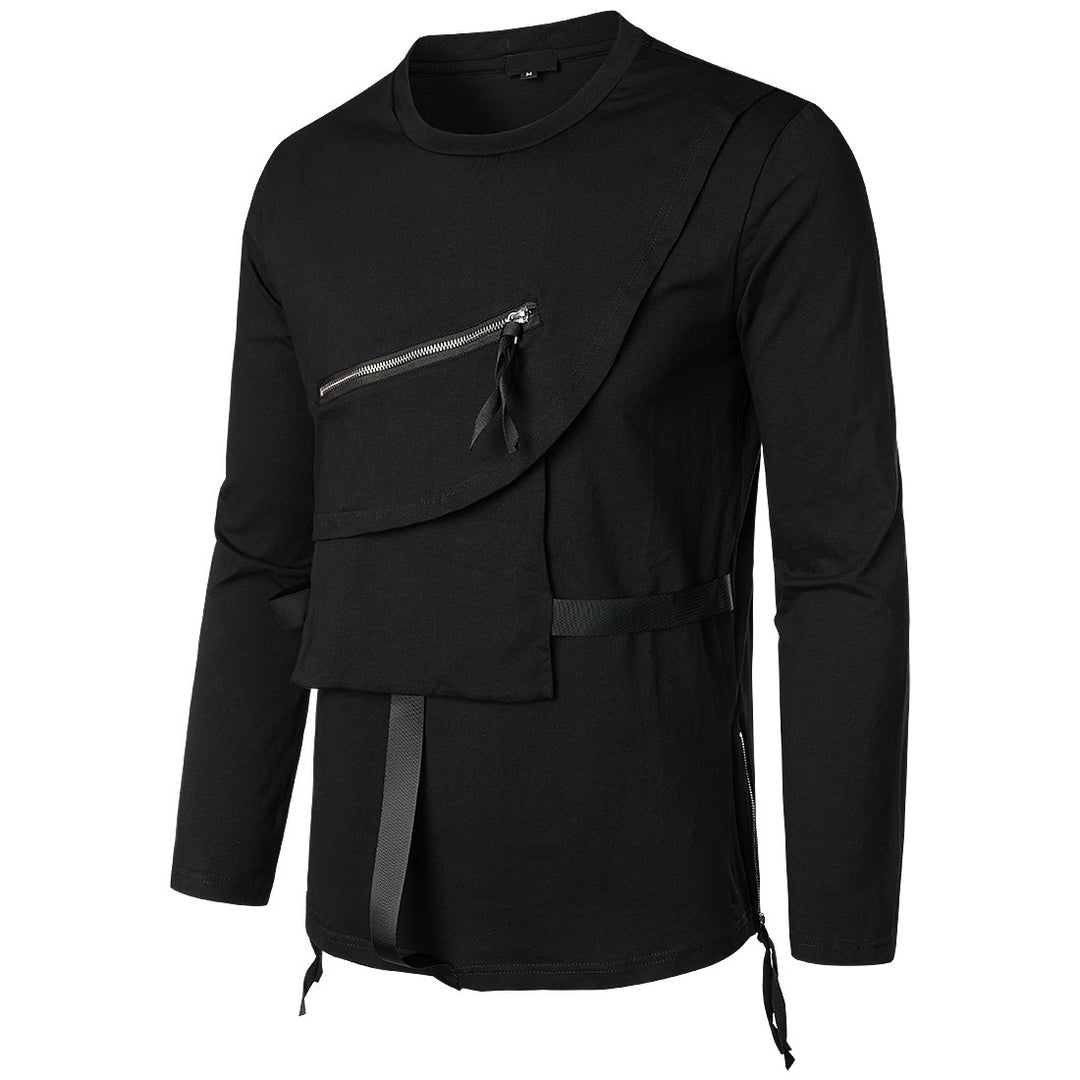 Herren Modisches Langarmshirt mit Asymmetrischem Design und Praktischer Brusttasche EB