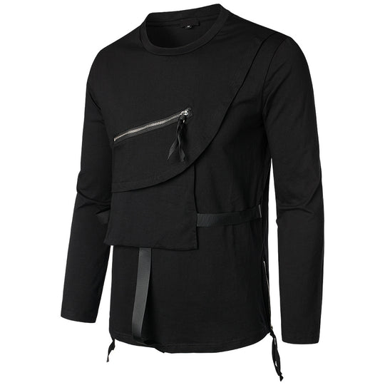 Herren Modisches Langarmshirt mit Asymmetrischem Design und Praktischer Brusttasche EB