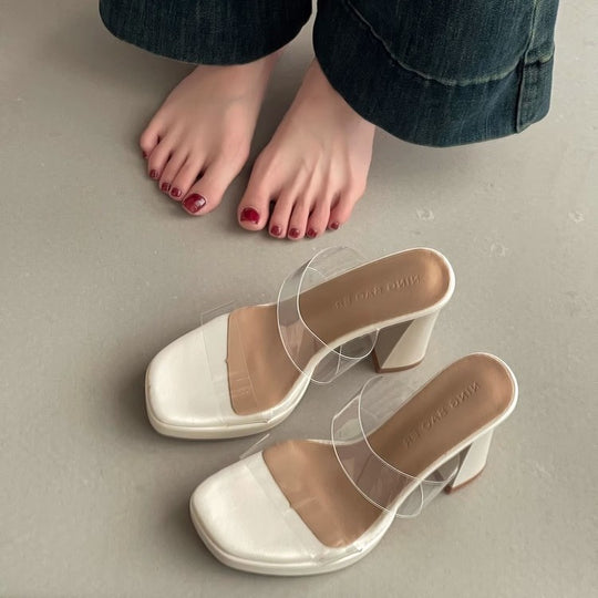 Damen transparente Mules mit elegantem Riemendesign EB